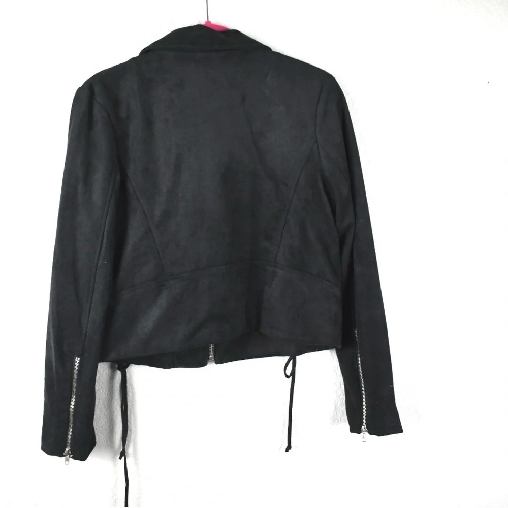 Olivaceous Black Faux Suede Lace Up Moto Jacket Women's Size M - Picture 3 of 10